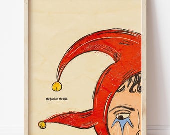 The Beatles The Fool on the Hill, affiche, art mural des années 1960, impression rétro, paroles de chanson, téléchargement numérique imprimable, cadeau musique, décoration d'intérieur