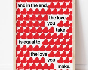 Póster de The Beatles "The End", arte mural de los años 60, impresión retro, letras de canciones, descarga digital imprimible, regalo para amantes de la música, decoración del hogar, Abeey Road