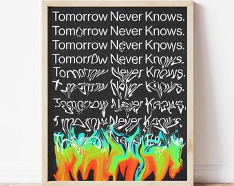 The Beatles Tomorrow Nevers, affiche, psychédélique, art mural tendance, impression rétro, paroles de chanson, téléchargement numérique imprimable, décoration d'intérieur