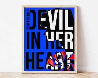Affiche Le Diable des Beatles, art mural des années 1960, impression rétro, paroles de chanson, téléchargement numérique imprimable, cadeau musique, Beatles, décoration d'intérieur