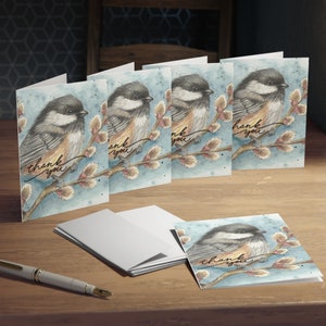 de remerciements pour amoureux des oiseaux |  Aquarelle originale |  Art d'oiseau mésange |  Amoureux de la nature | Cadeau pour elle |  lot de 5 | Artiste CN