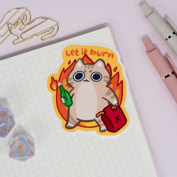 Arson Cat Sticker | Vinyl Matte | Waterproof | Funny | Cute Kawaii for Bullet Journal Planner Laptop Water Bottle | Stationery