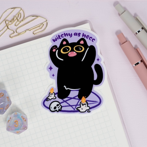 Witch Cat Cute Sticker | Vinyl Matte | Waterproof | Funny | Cute Kawaii for Bullet Journal Planner Laptop Water Bottle | Stationery