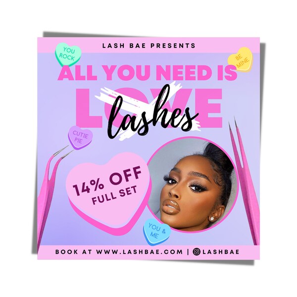 LASH FLYER, Valentine’s Day Sale Flyer, Social Media Flyer, Book Now Flyers, Lash Appointments Flyers, Eyelash Extension Services Flyer