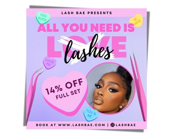 LASH FLYER, folheto de promoção do Dia dos Namorados, folheto de mídia social, folhetos de reserva agora, folhetos de compromissos de cílios, folheto de serviços de extensão de cílios