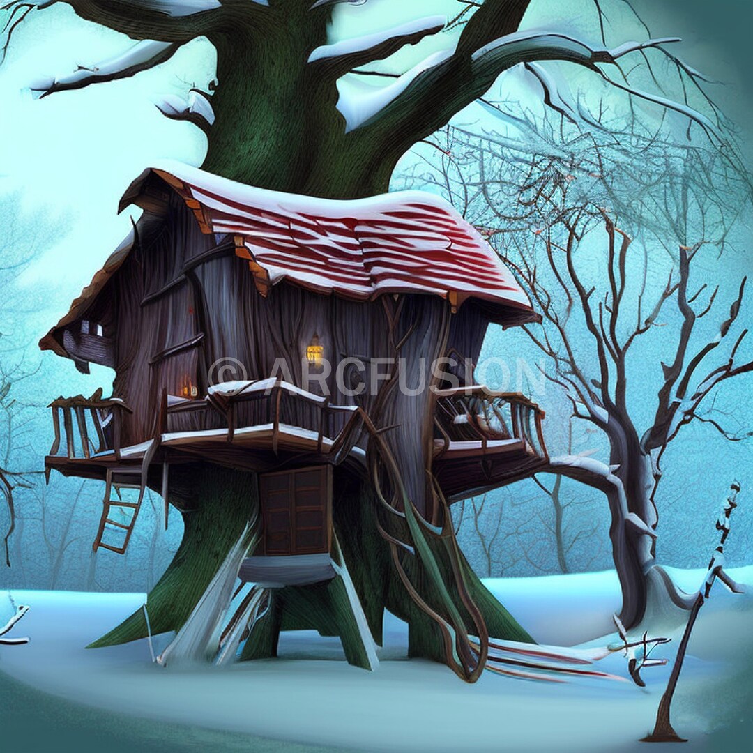 Tree House Painting Concept Art for Home Decor Wall Hanging in Digital