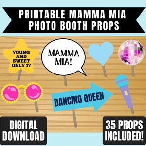 Mamma Mia Photo Booth Props Printable | Mamma Mia Birthday Party | Instant Digital Download Ready to Print | DIY Bachelorette Retro Disco
