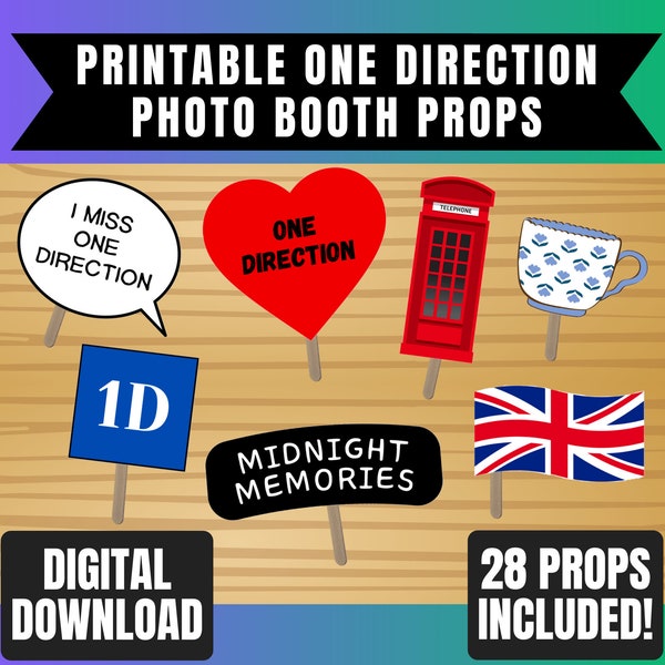 One Direction Photo Booth Props Printable | One Direction Birthday Party Decorations | Instant Digital Download | DIY 1D Directioner Fan