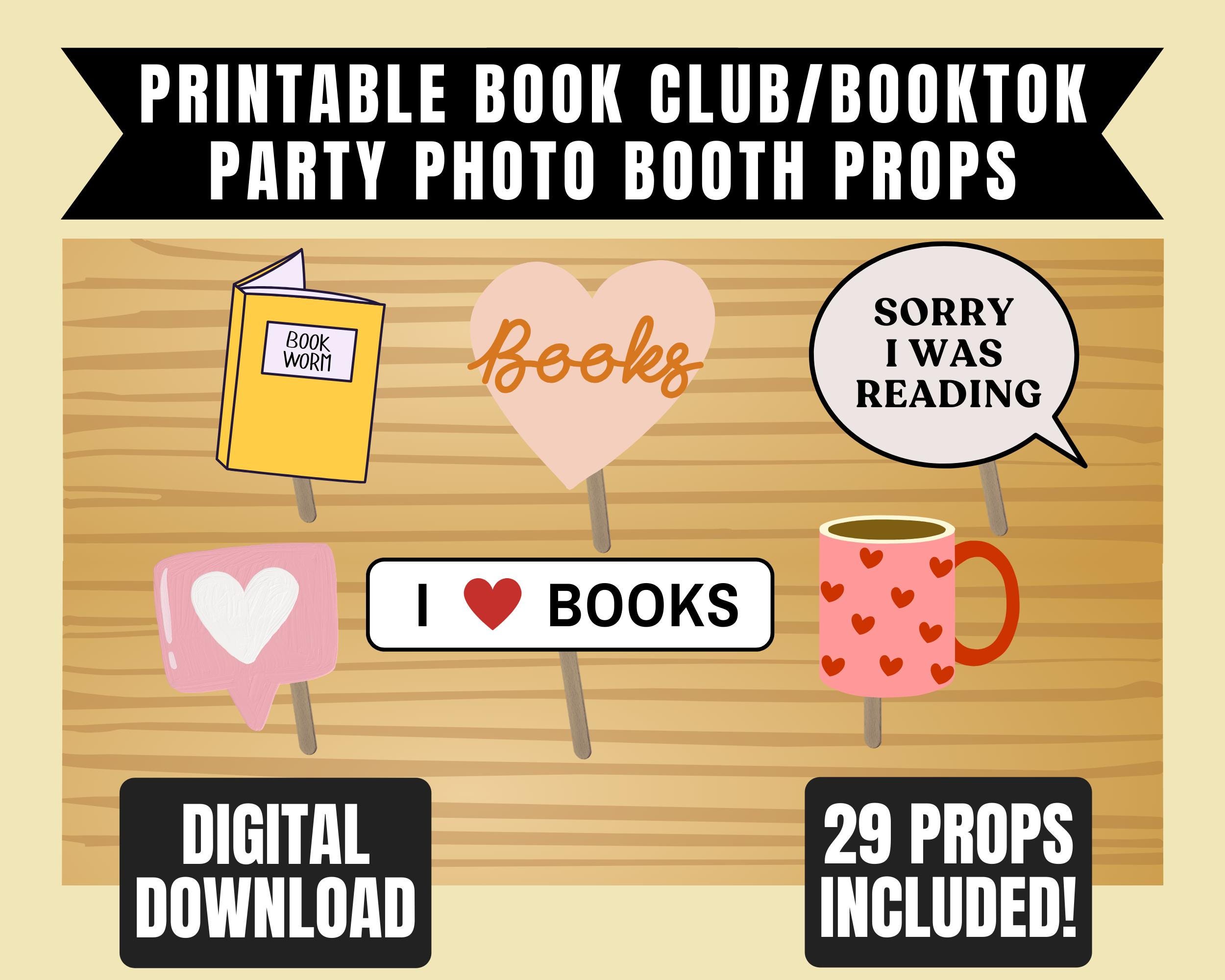 Book Club Booktok Party Photo Booth Props Printable | Book Birthday ...