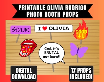 Olivia Rodrigo Photo Booth Props Imprimible / Decoraciones de fiesta de cumpleaños de Olivia Rodrigo / Impresión de descarga digital instantánea / BRICOLAJE / SOUR / Fan