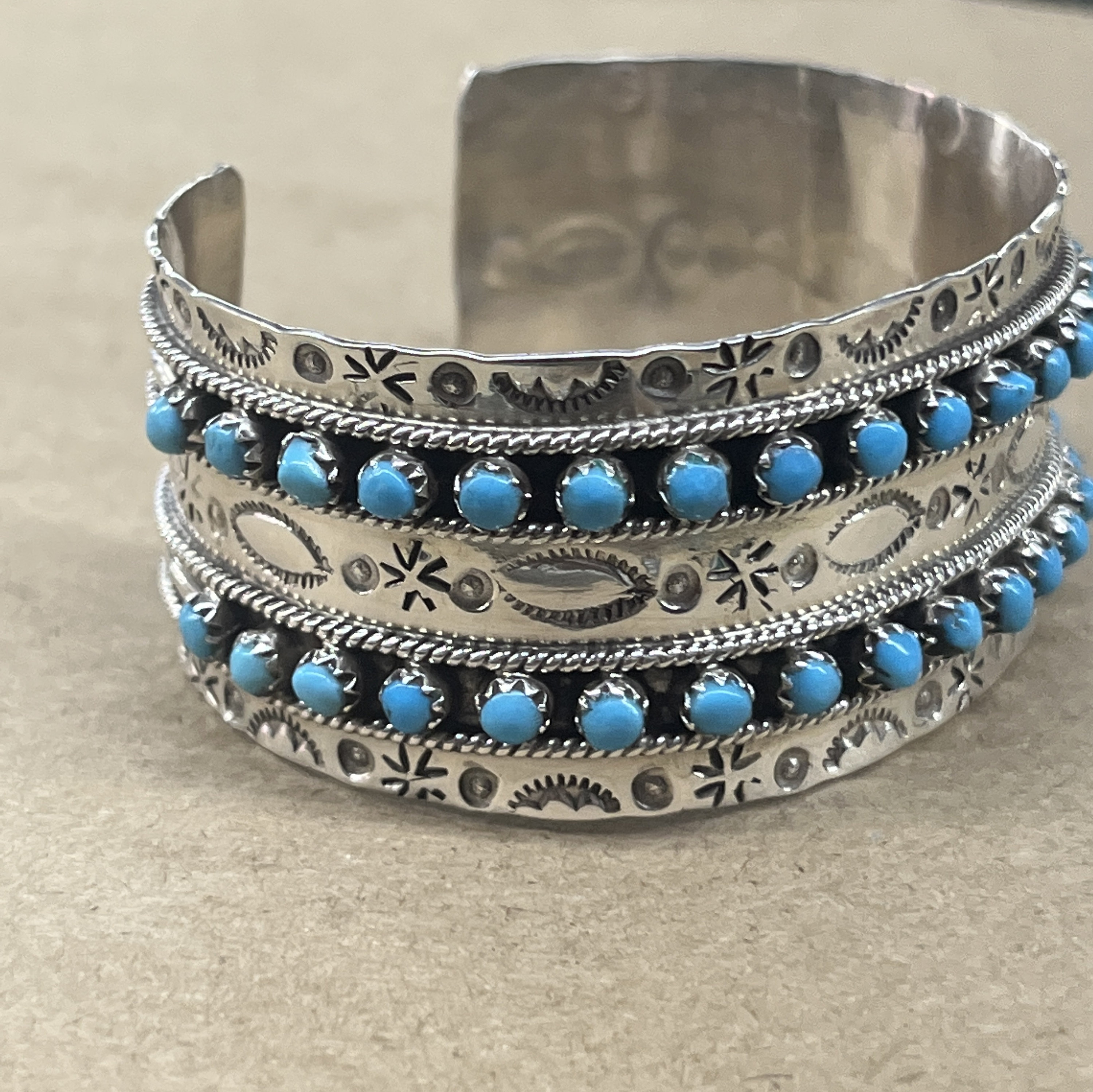 Native American Zuni Handmade Turquoise Cuff Inlay Bracelet Sterling ...
