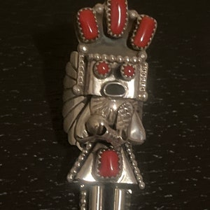 Navajo handmade cluster coral sterling silver kachina ring size 8.5