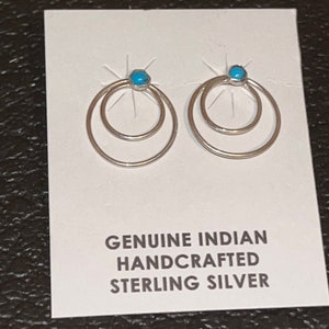 Navajo handmade sterling silver turquoise cluster earrings