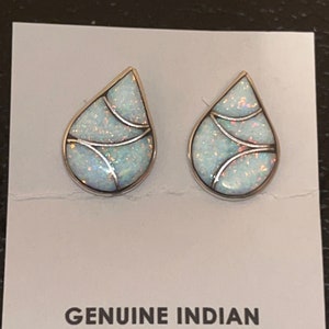 Zuni handmade sterling silver opal earrings