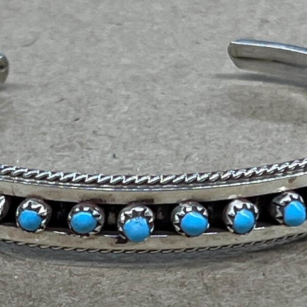 Zuni handmade sterling silver turquoise bracelet cluster snake eye