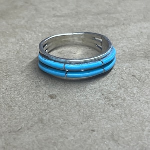 Zuni handmade sterling silver turquoise ring size 6.75 inlay