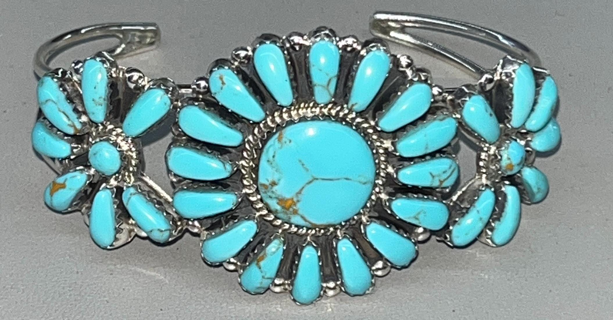 Native American Navajo Handmade Sterling Silver Turquoise Cluster 