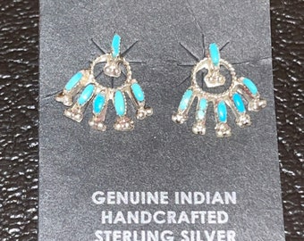 Zuni handmade turquoise cluster earrings sterling silver