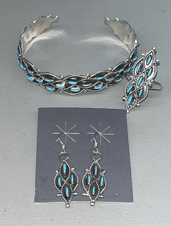 ネイティブアメリカンズニ族の手作りジュエリーセット スターリング