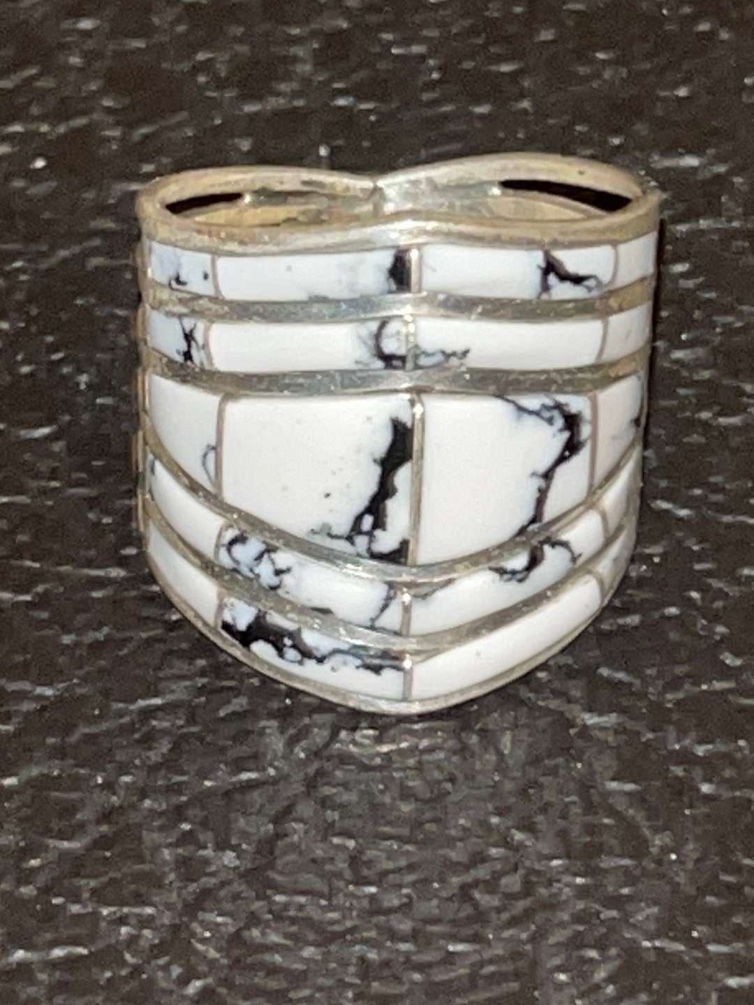 Navajo Handmade Inlay White Buffalo Sterling Silver Inlay Ring Size 8 ...