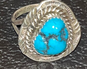 Vintage GS Signed Navajo Native American Sterling Silver Turquoise Ring ...