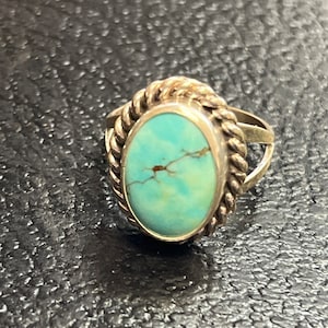 Navajo handgemaakte turquoise sterling zilveren inleg ring maat 7 naturel
