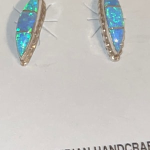 Zuni handmade jewelry sterling silver opal earrings inlay