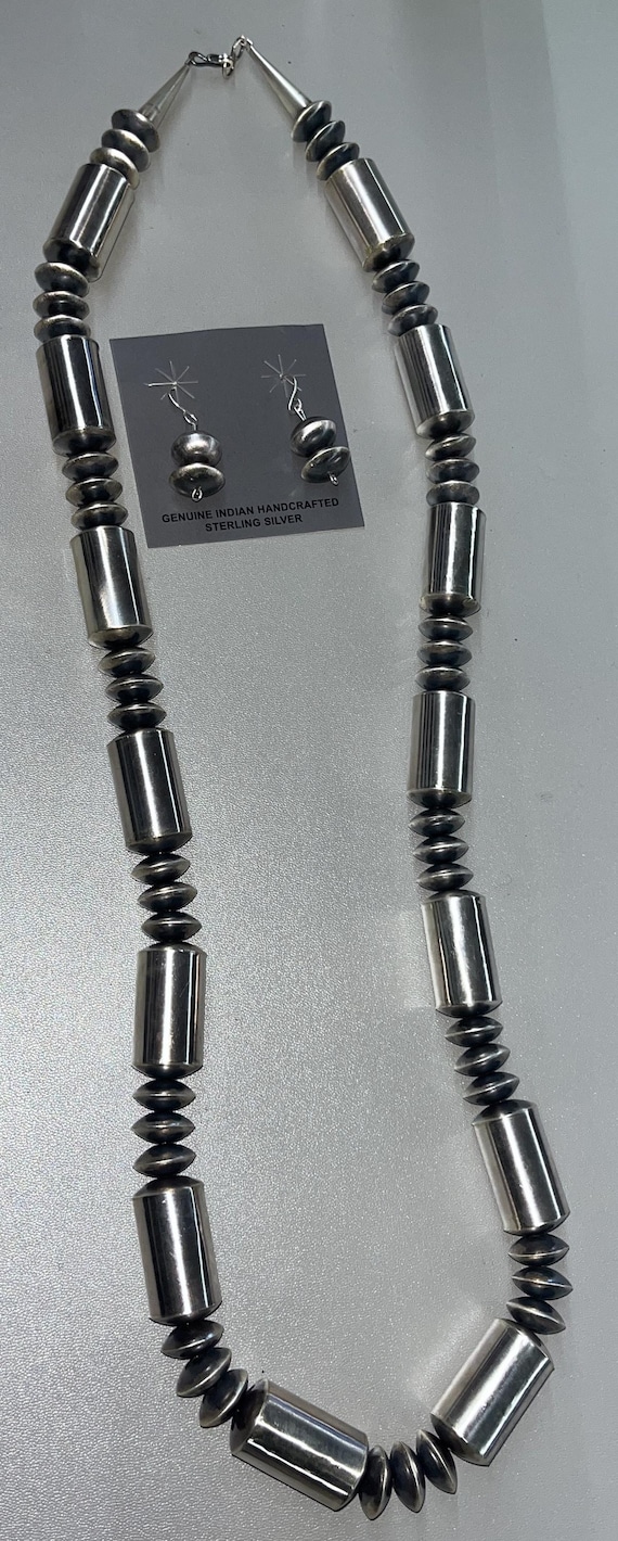 Native American Navajo Handmade Sterling Silver Hand Strung Navajo