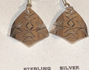 Navajo Jewelry handgemaakte sterling zilveren geëtste design oorbellen