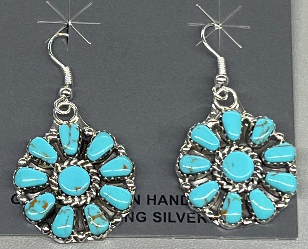 Native American Navajo Handmade Sterling Silver Cluster Earrings