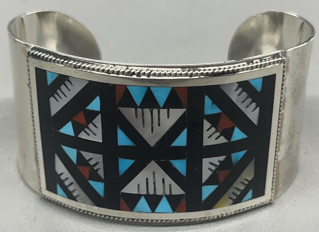 Zuni Handmade Sterling Silver Turquoise Multi Traditional Bracelet