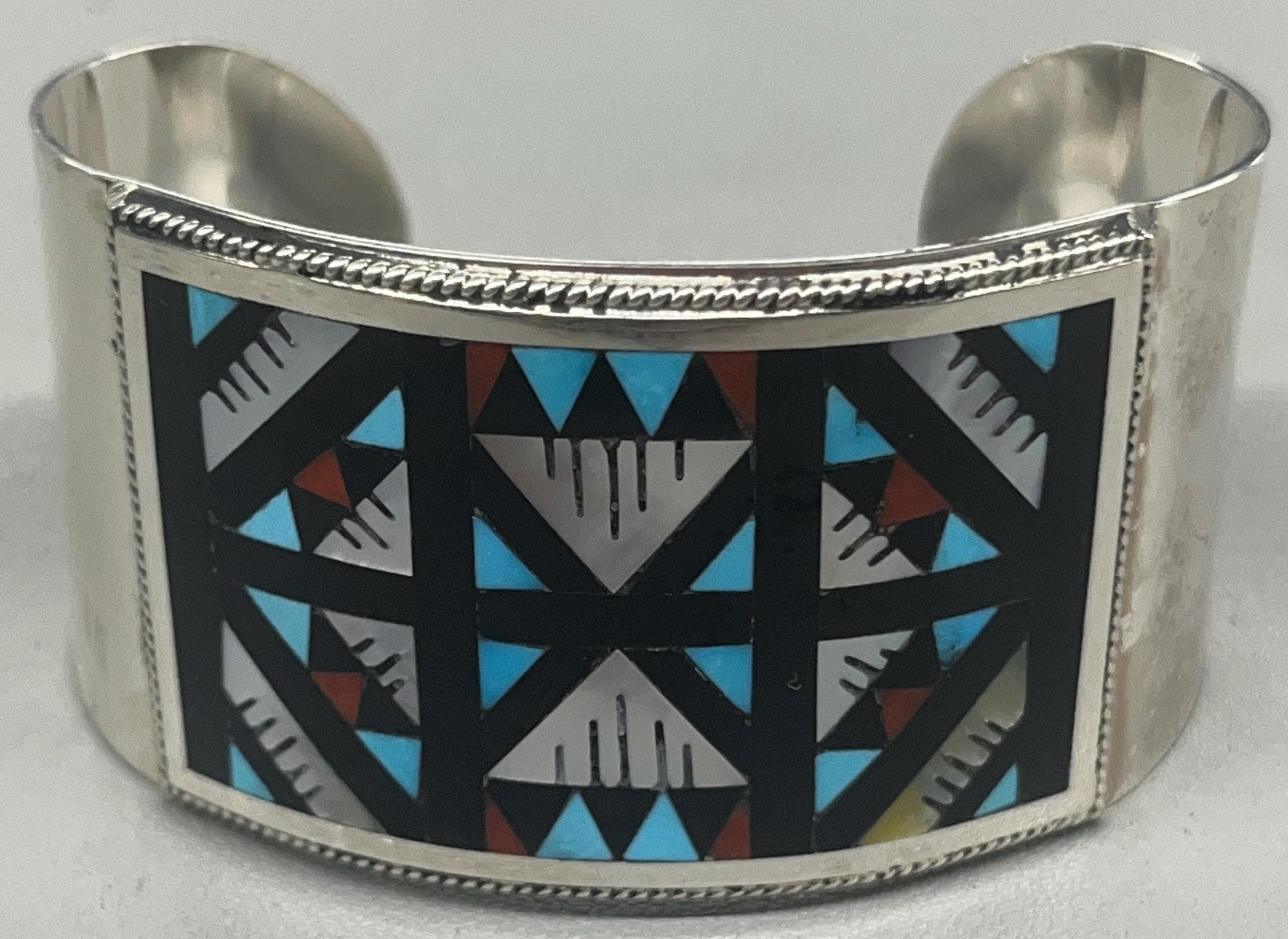 Zuni Handmade Sterling Silver Turquoise Multi Traditional Bracelet