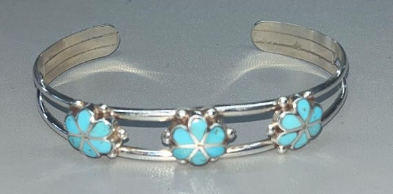 Native American Zuni Handmade Bracelet Sterling Silver Inlay