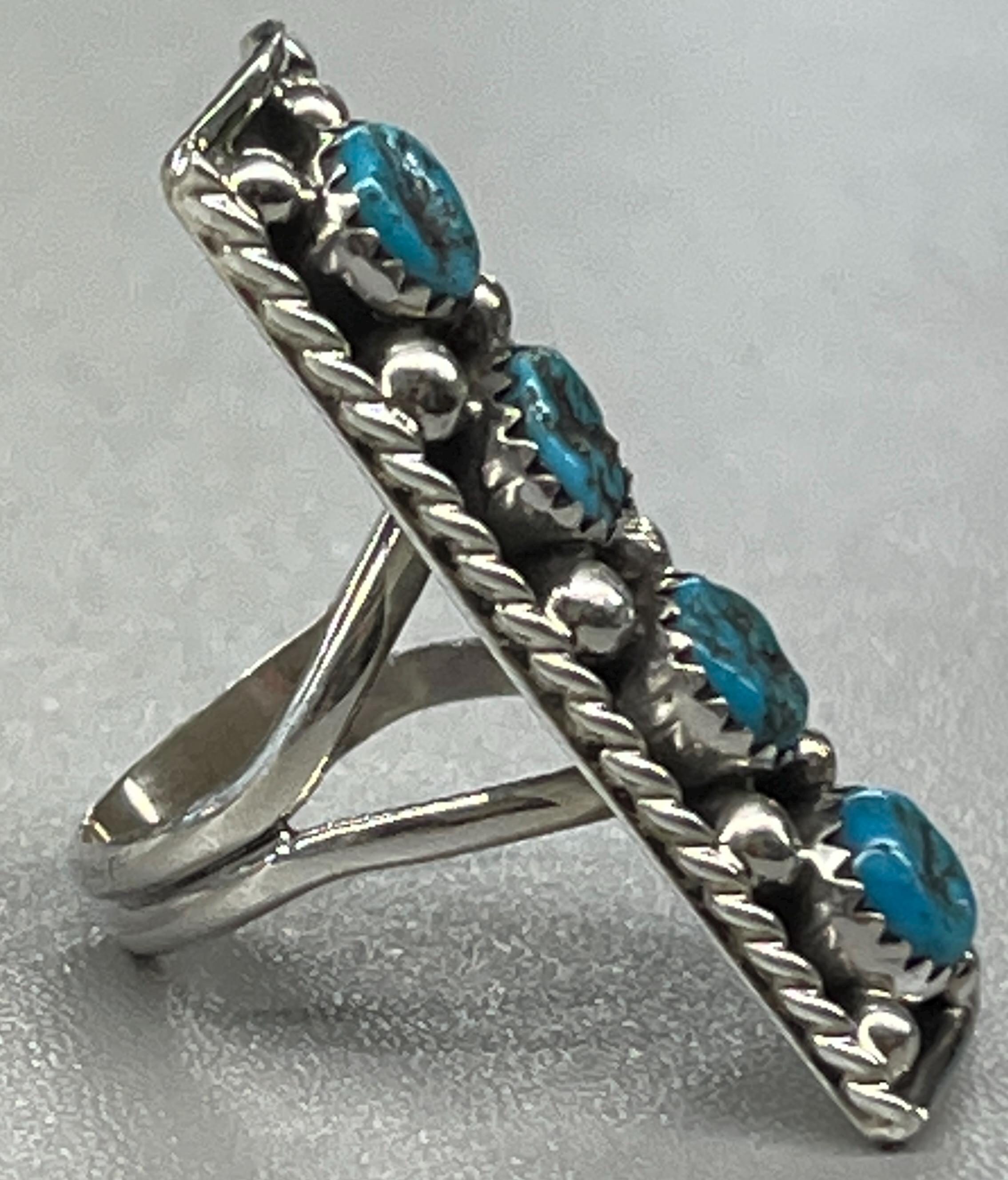 Native American Navajo Handmade Cluster Turquoise Sterling Silver Ring ...