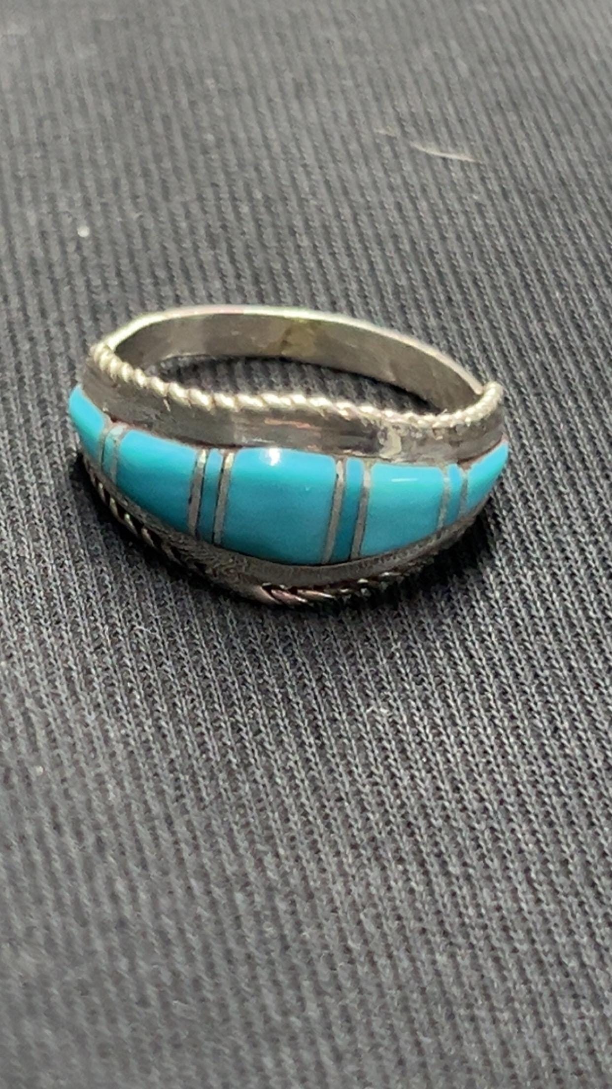 Native American Zuni Jewelry Handmade Sterling Silver Inlay Ring