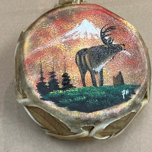 Navajo handmade hand painted deer wildlife drum