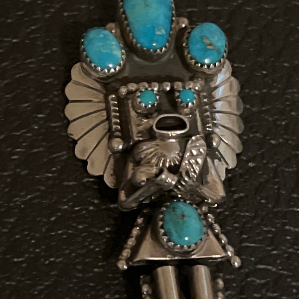 Native American Navajo handmade sterling silver Turquoise pendant kachina pin/pendant