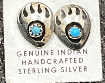 Native American Navajo jewelry handmade sterling silver bearpaw earrings stud post