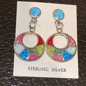 Zuni handmade sterling silver opal earrings