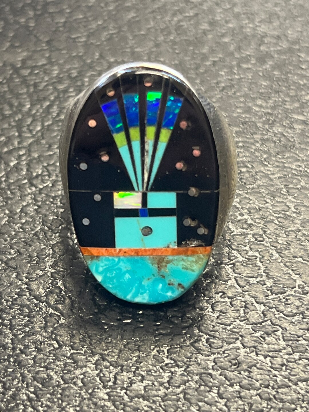 Navajo Handmade Sky Inlay Turquoise Sterling Silver Inlay Ring Size 11 ...