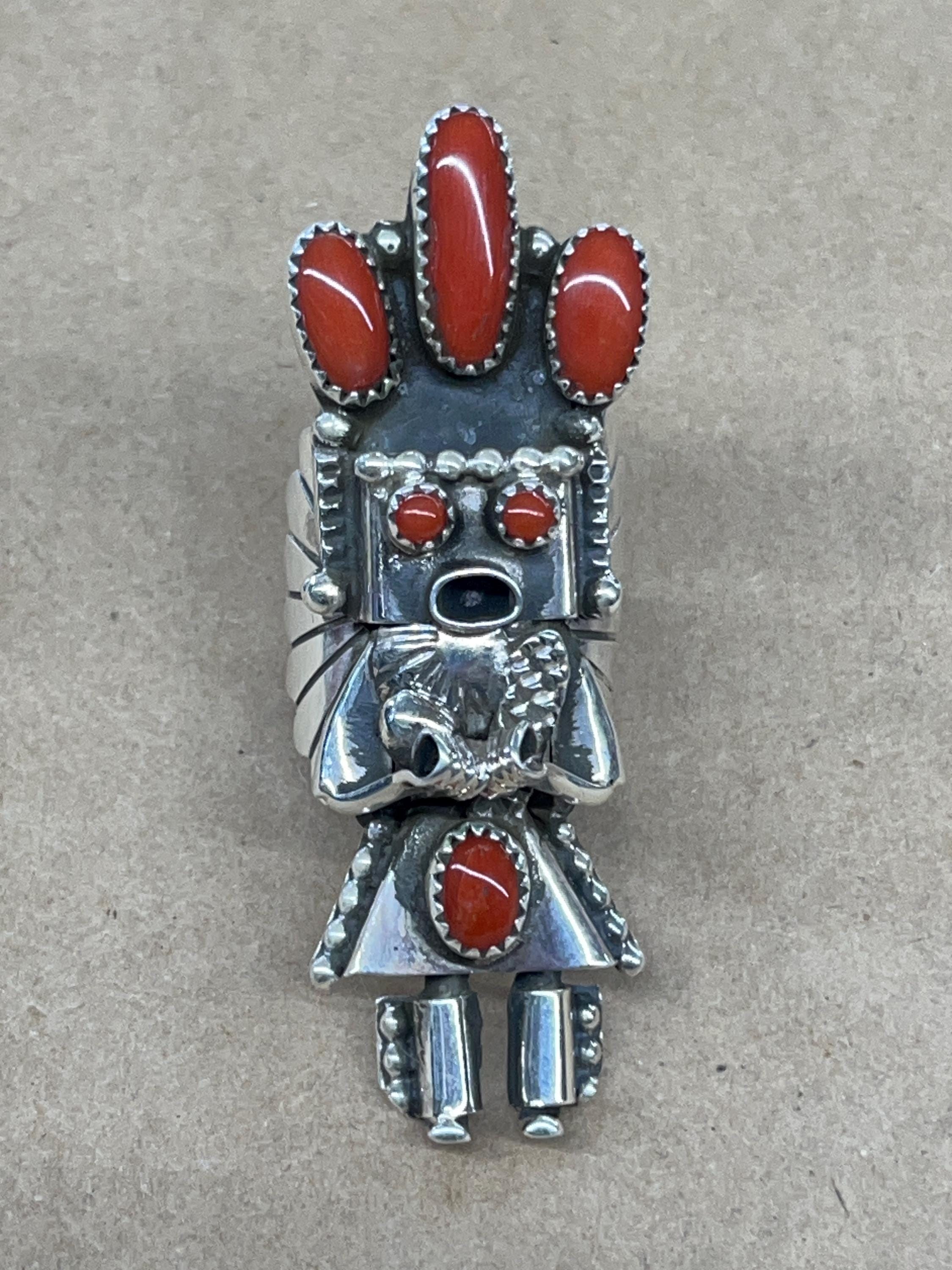 Native American Navajo Handmade Sterling Silver Cluster Coral