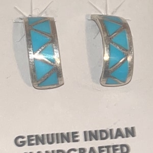 Zuni jewelry inlay handmade sterling silver turquoise earrings