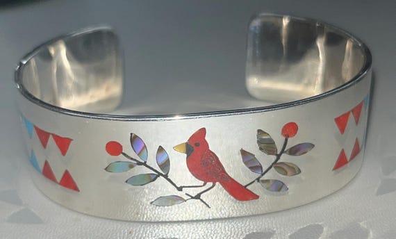 Native American Zuni Handmade Sterling Silver Inlay Turquoise