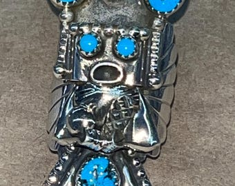 ナバホ族ネイティブアメリカンの手作りスターリングシルバーインレイ