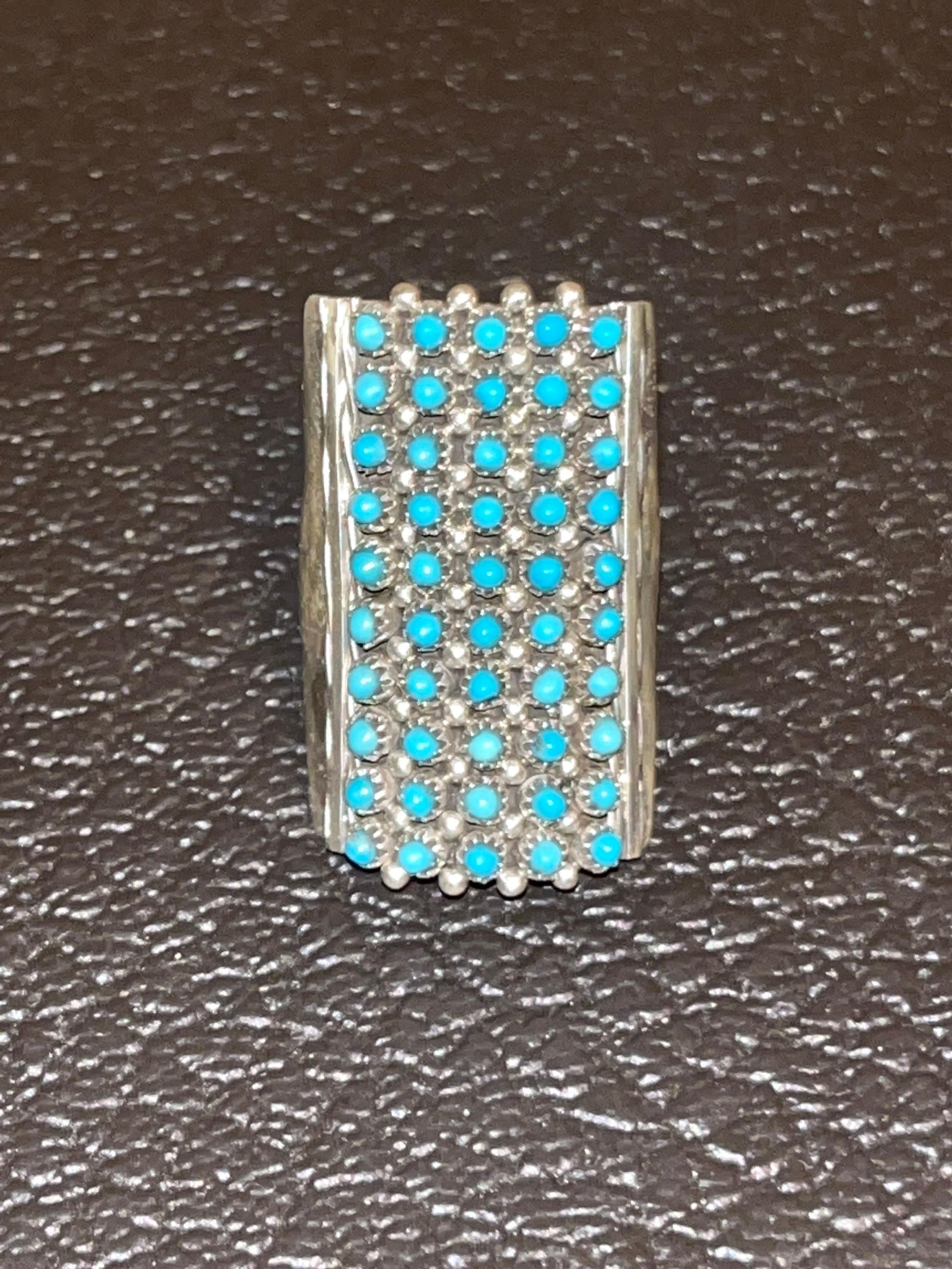 Native American Zuni Handmade Sterling Silver Snake Eye 10 Row 