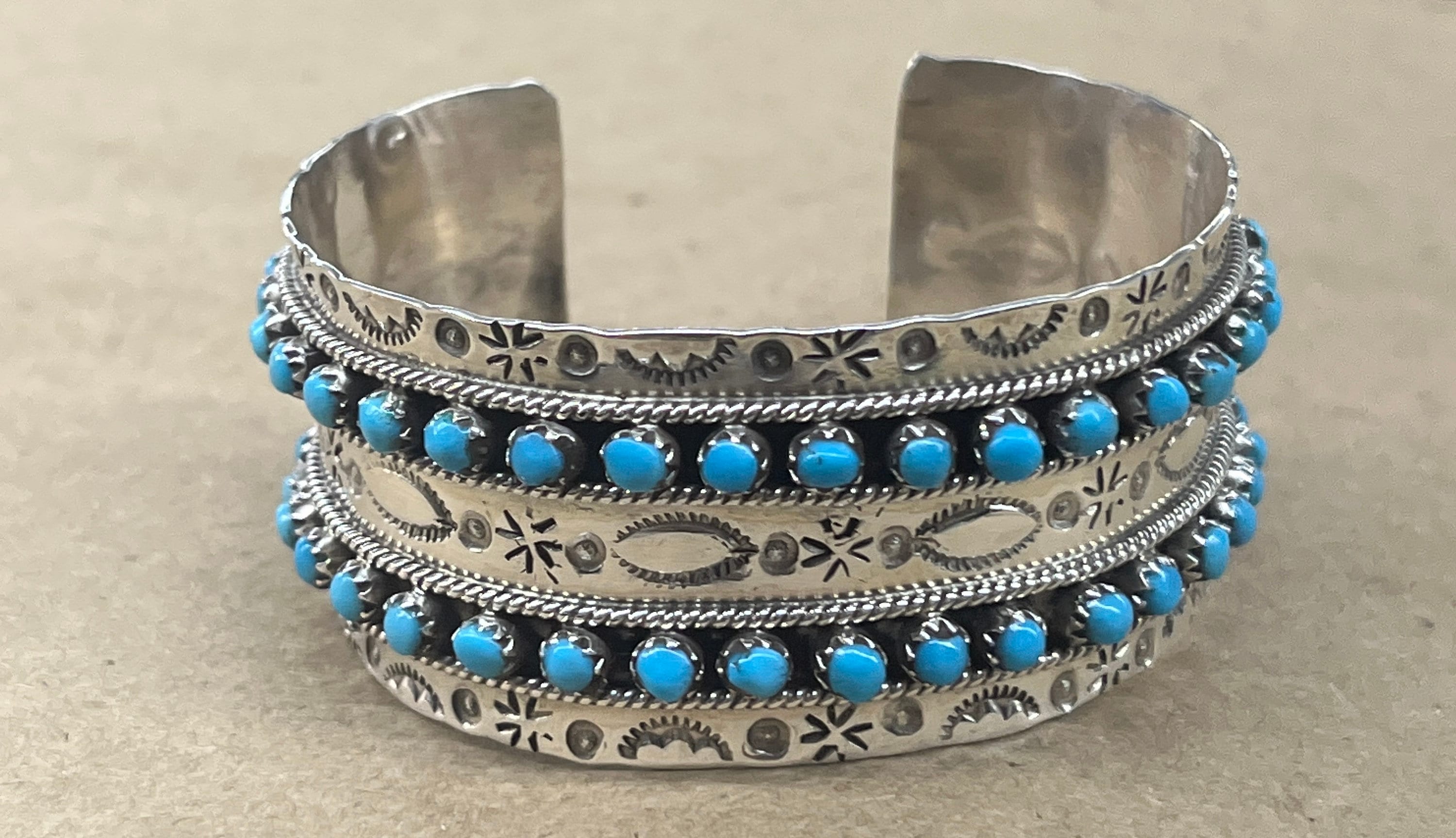 Native American Zuni Handmade Turquoise Cuff Inlay Bracelet