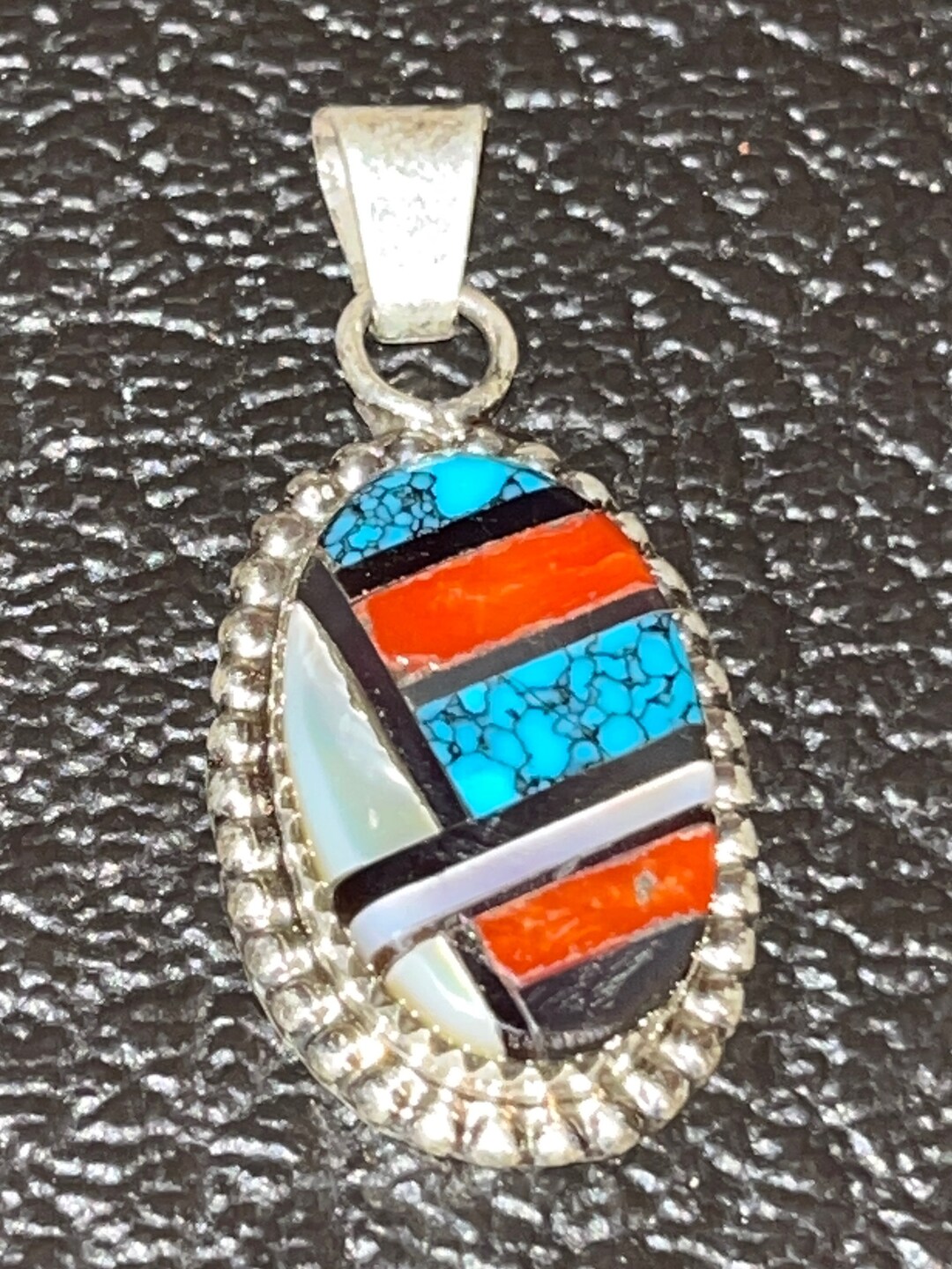Native American Zuni Jewelry Handmade Sterling Silver Turquoise Inlay ...