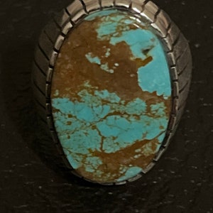 Navajo handmade turquoise sterling silver inlay ring size 13