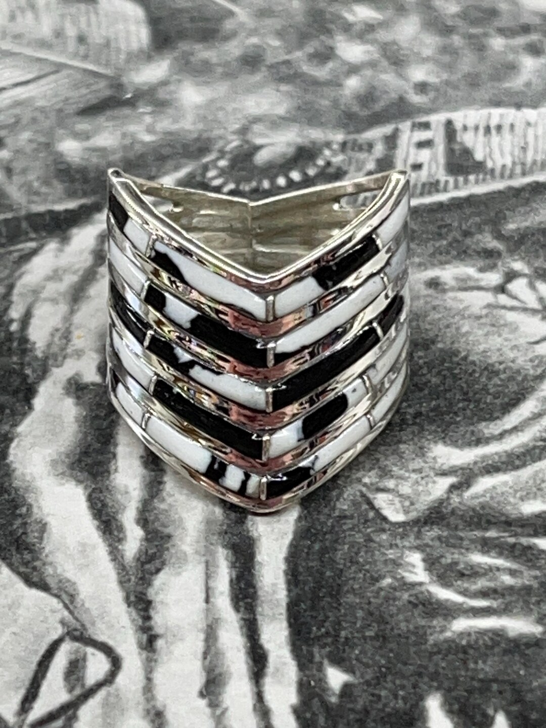 Native American Navajo Handmade Handmade Sterling Silver Inlay