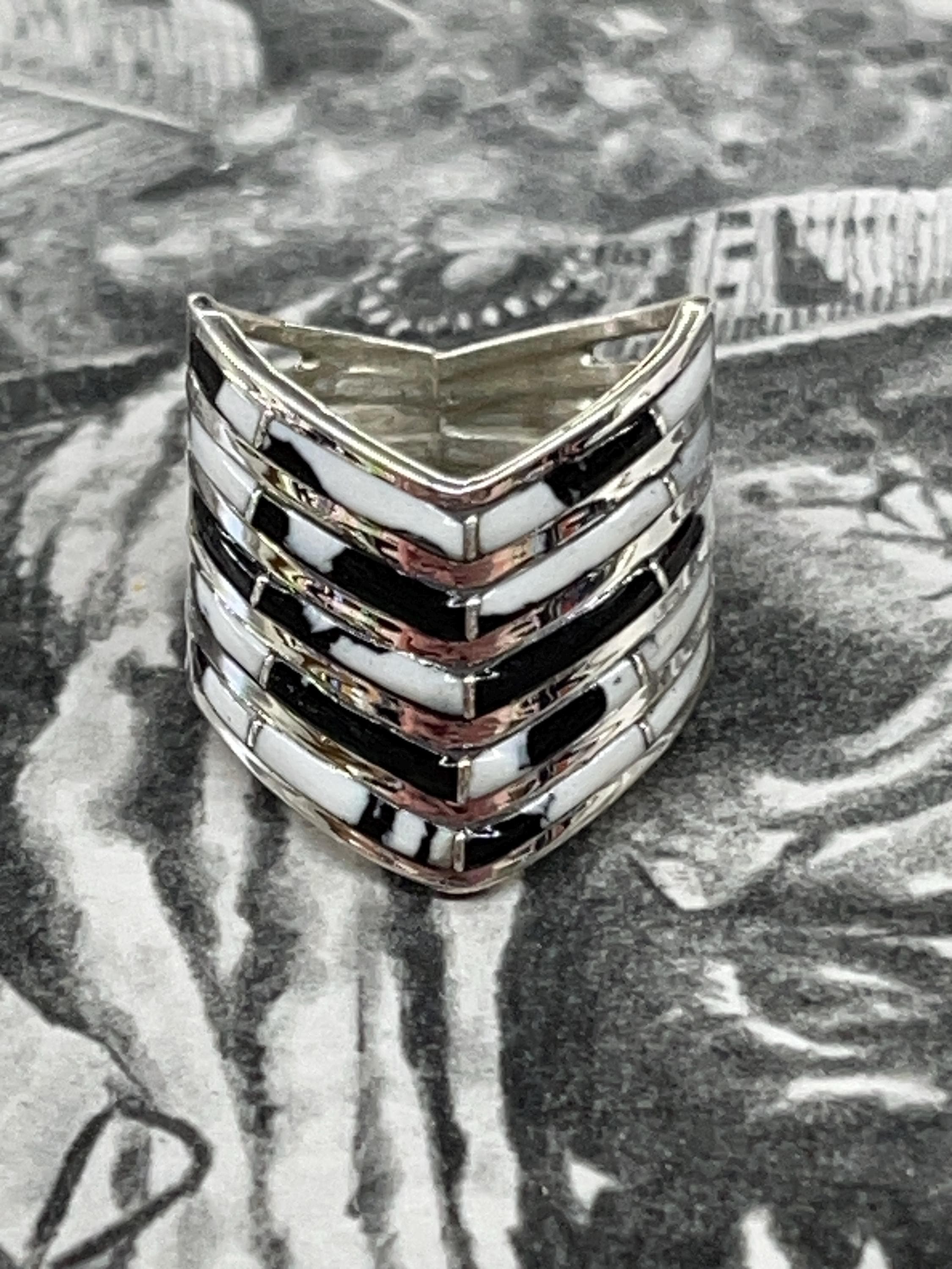 Native American Navajo Handmade Handmade Sterling Silver Inlay